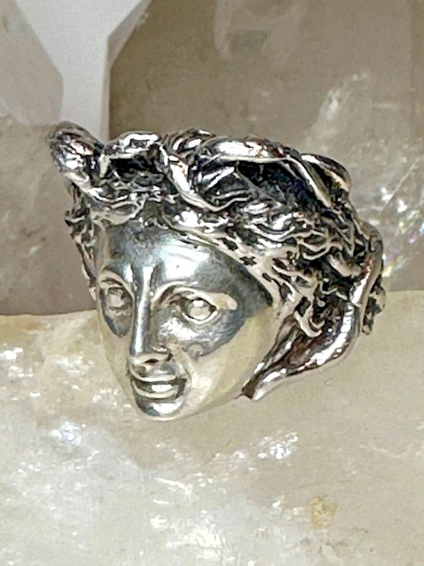 FACE RING SIZE 10.7 BIRDS CLASSICAL RENAISSANCE FACE FIGURATIVE BAND STERLING SI: FACE RING SIZE 10.7 BIRDS CLASSICAL RENAISSANCE FACE FIGURATIVE BAND STERLING SI Face ring size 10.7 birds Classical Renaissance face figurative band sterling silver women men Size 10.75 Between a siz