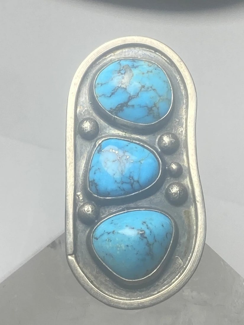 NAVAJO RING LONG TURQUOISE SOUTHWEST STERLING SILVER WOMEN (1 of 2)