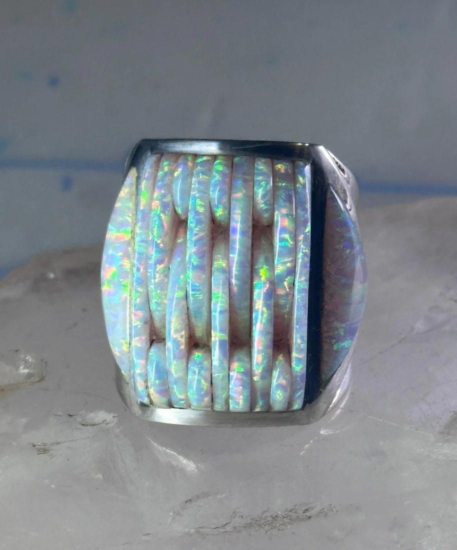 SOUTHWEST RING LAB OPAL COBBLESTONE BAND SIZE 10.75 STERLING SILVER WOMEN MEN: SOUTHWEST RING LAB OPAL COBBLESTONE BAND SIZE 10.75 STERLING SILVER WOMEN MEN Native American ring Lab Opal Cobblestone band size 10.75 sterling silver women men Size 10.75 Between a size 10.75 and a 