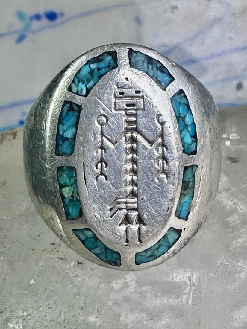VINTAGE KACHINA RING TURQUOISE HEAVY BAND SIZE 11 STERLING SILVER WOMEN MEN (1 of 2)