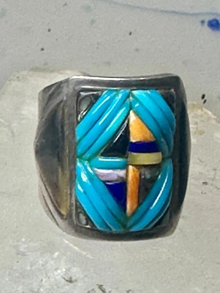TURQUOISE RING COBBLESTONE NATIVE AMERICAN ABALONE ONYX SPINY OYSTER SIZE 12.7 S: TURQUOISE RING COBBLESTONE NATIVE AMERICAN ABALONE ONYX SPINY OYSTER SIZE 12.7 S Turquoise ring Cobblestone Native American abalone onyx spiny oyster size 12.7 sterling silver women men Size 12.75 Bet