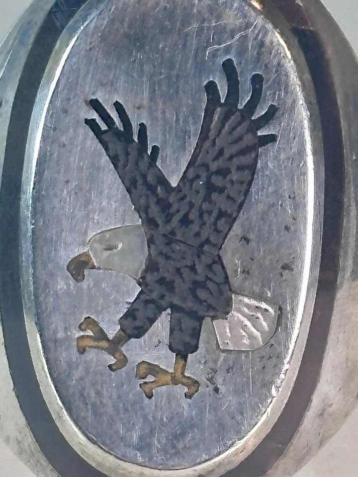 NAVAJO EAGLE RING SIZE_9.25 STERLING SILVER WOMEN MEN SIGNED BB: NAVAJO EAGLE RING SIZE_9.25 STERLING SILVER WOMEN MEN SIGNED BB Navajo Eagle ring size_9.25 sterling silver women men signed BB Size 9.25 Weight 5.1g Length 3/8" Thinnest part of band in back 3/16"