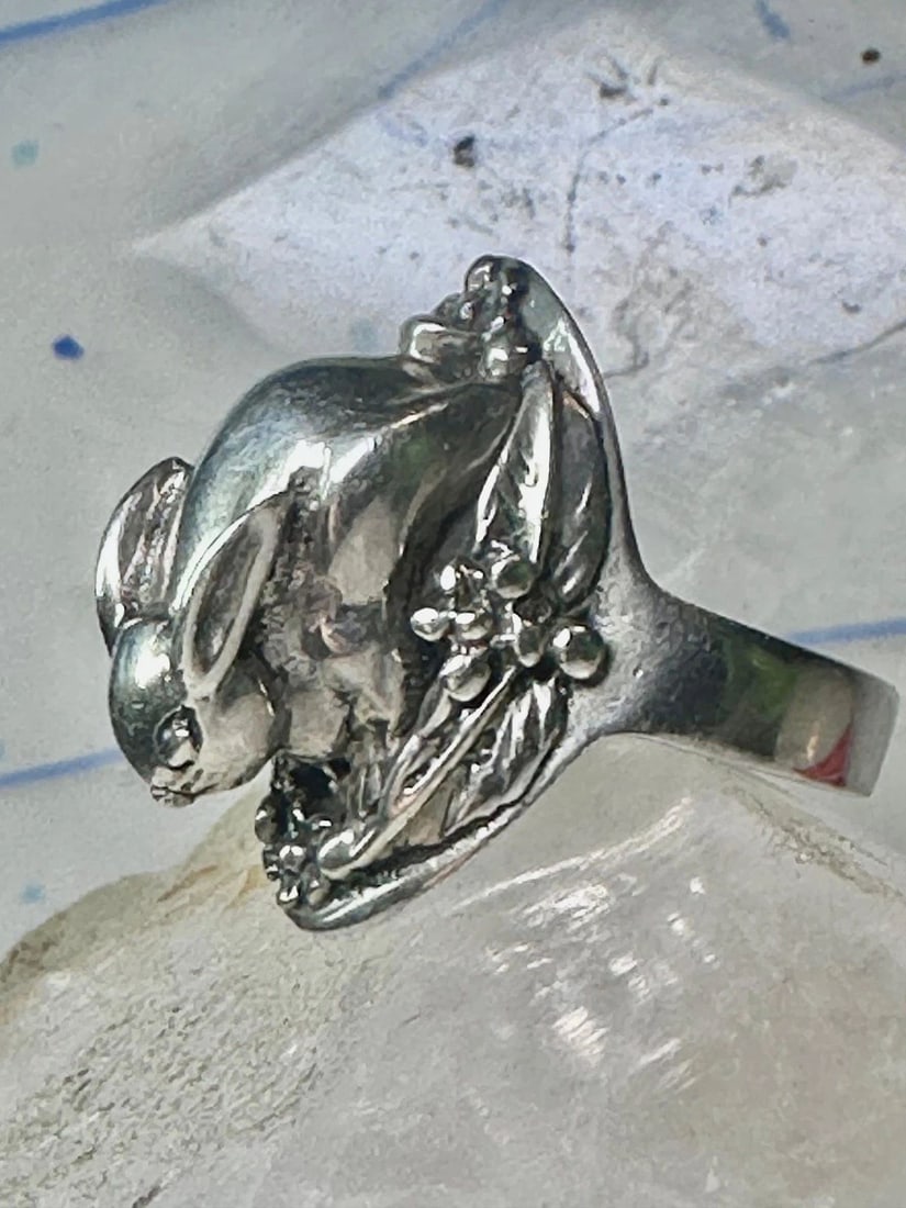 RABBIT RING BUNNY BAND FLORAL FIELD SIZE 9 STERLING SILVER WOMEN GIRLS (1 of 2)