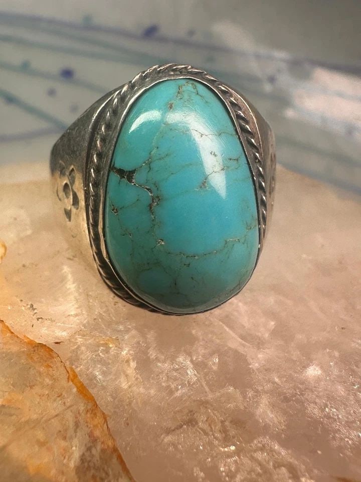 NAVAJO RING TURQUOISE HEAVY BAND SIZE 9.75 STERLING SILVER (1 of 1)