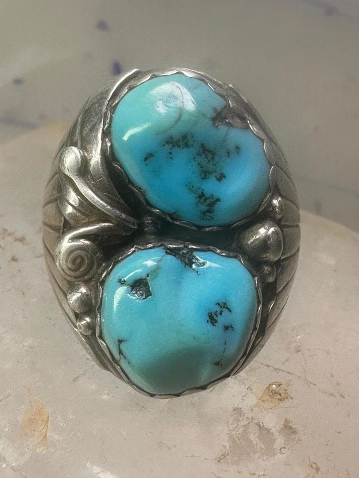 NAVAJO RING TURQUOISE SIZE 11 HEAVY STERLING SILVER WOMEN MEN (1 of 1)