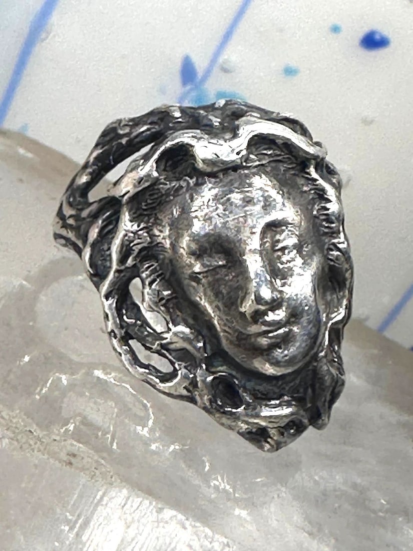 BRUTALIST FACE RING FIGURATIVE BAND HANDMADE SIZE 6.50 STERLING SILVER WOMEN (1 of 2)