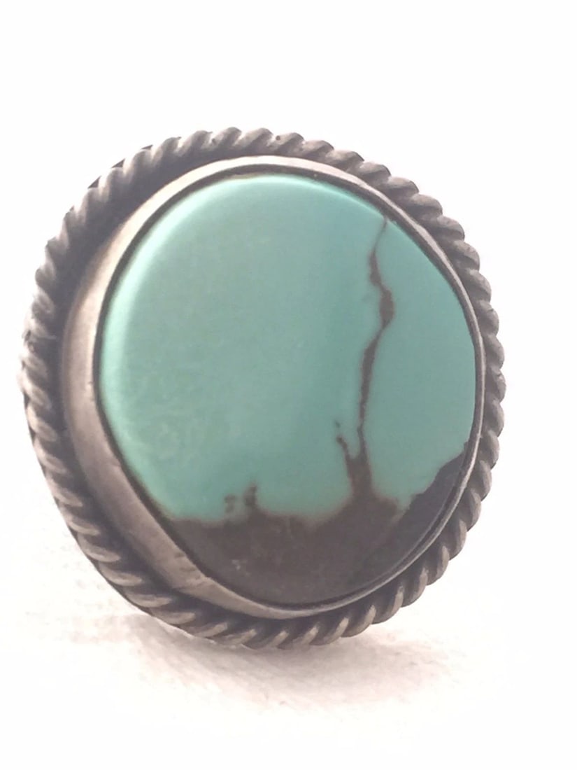 VINTAGE STERLING SILVER SOUTHWEST TURQUOISE LANDSCAPE RING SIZE 10 7.8G: VINTAGE STERLING SILVER SOUTHWEST TURQUOISE LANDSCAPE RING SIZE 10 7.8G Vintage Sterling Silver Turquoise Ring Unusual Stone All Flat & Smooth Size 10 Weight 7.8g Diameter 1" Free First Class shipping