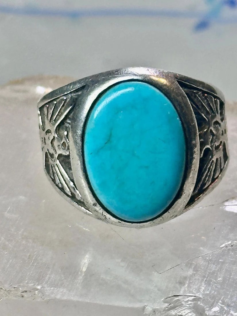 THUNDERBIRD RING TURQUOISE PHOENIX BAND SIZE 11 STERLING SILVER MEN (1 of 2)