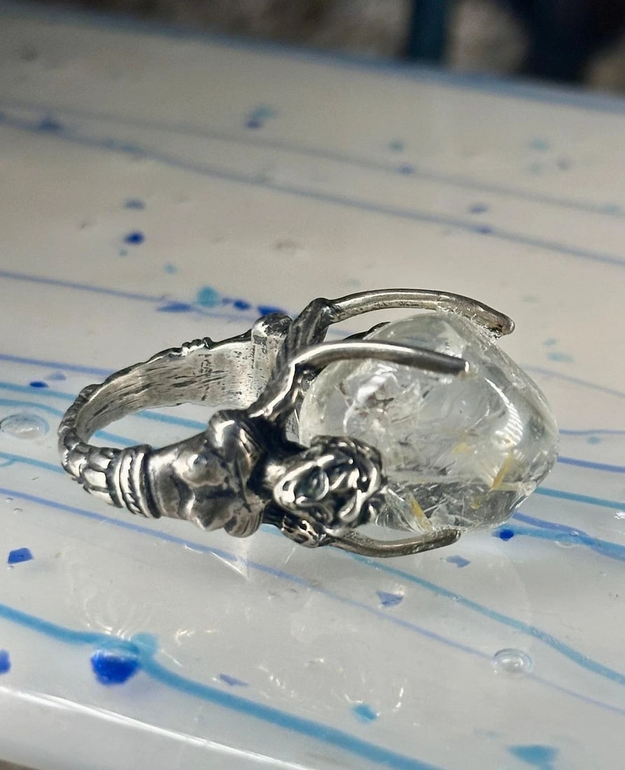 CRYSTAL BALL RING NAKED FIGURATIVE WOMEN NIKE GODDESS OF VICTORY SIZE 7.50 STERL (1 of 2)