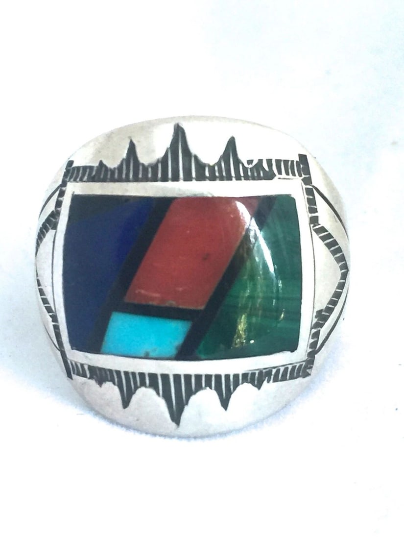 NAVAJO RING TURQUOISE VINTAGE STERLING SILVER NATIVE AMERICAN SIZE 9.75 RB MEN (1 of 2)