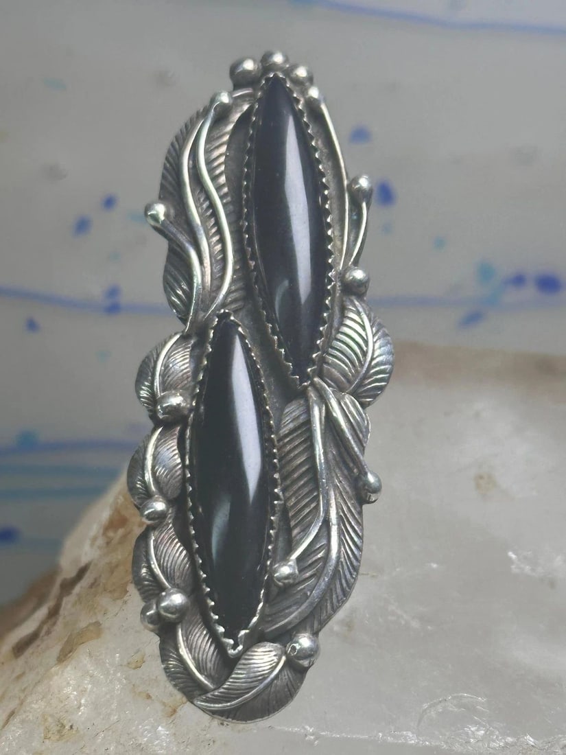 NAVAJO RING LONG ONYX SIZE 6.25 STERLING SILVER WOMEN (1 of 2)