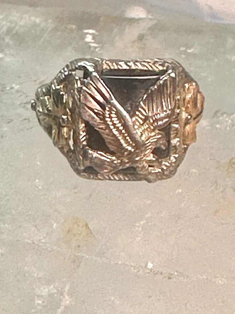 BLACK HILLS GOLD EAGLE RING ONYX BAND SIZE 6 STERLING SILVER MEN WOMEN (1 of 2)