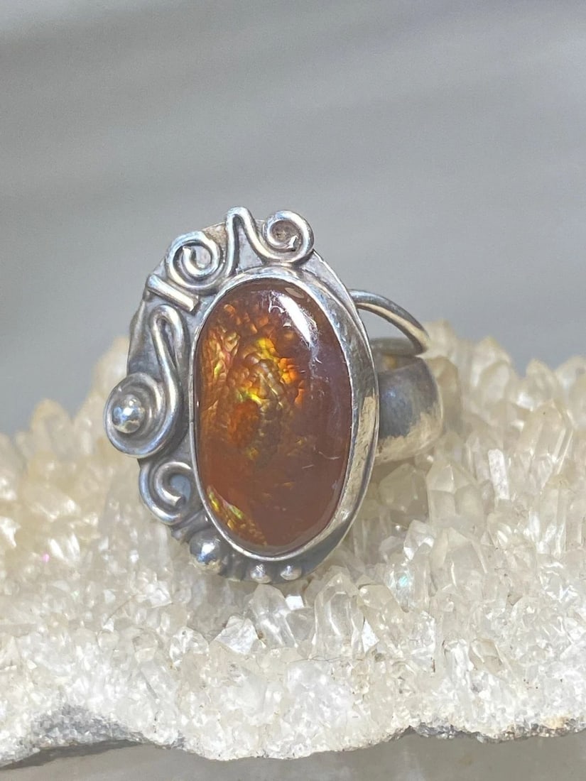 FIRE AGATE RING SIZE 7.50 LONG SOUTHWEST STERLING SILVER WOMEN GIRLS (1 of 1)