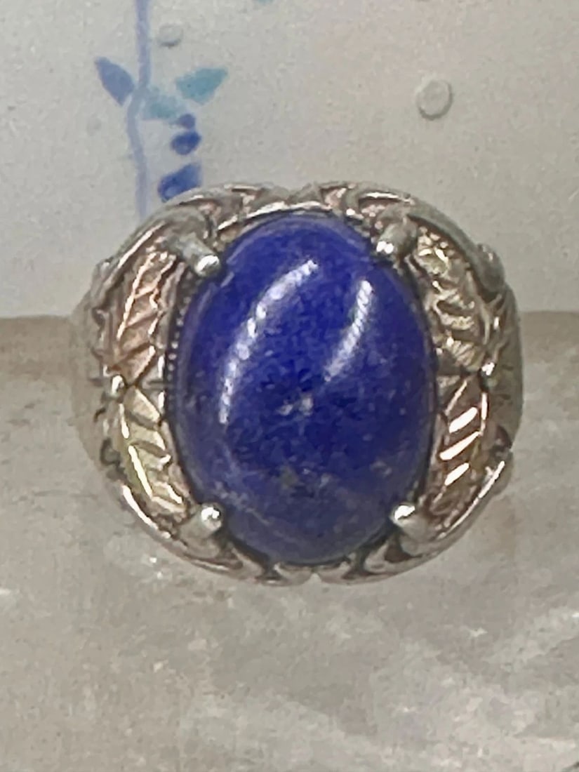 BLUE HILLS GOLD RING BLUE LAPIS BAND LEAVES SIZE 9.75 STERLING SILVER WOMEN MEN: BLUE HILLS GOLD RING BLUE LAPIS BAND LEAVES SIZE 9.75 STERLING SILVER WOMEN MEN Blue Hills Gold ring Blue lapis band leaves size 9.75 sterling silver women men 12K 12K over sterling silver Size 9.75 B
