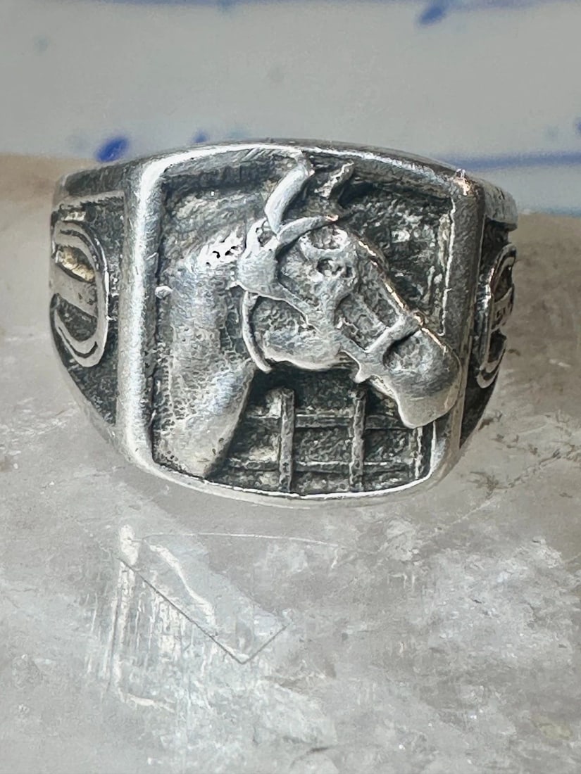 HORSE RING HORSESHOE BAND SOUTHWESTERN SIZE 10 COWBOY PINKY STERLING SILVER MEN: HORSE RING HORSESHOE BAND SOUTHWESTERN SIZE 10 COWBOY PINKY STERLING SILVER MEN Horse ring horseshoe band southwestern size 10 cowboy pinky sterling silver women Size 10 Weight 12.1g Length 5/8" Width