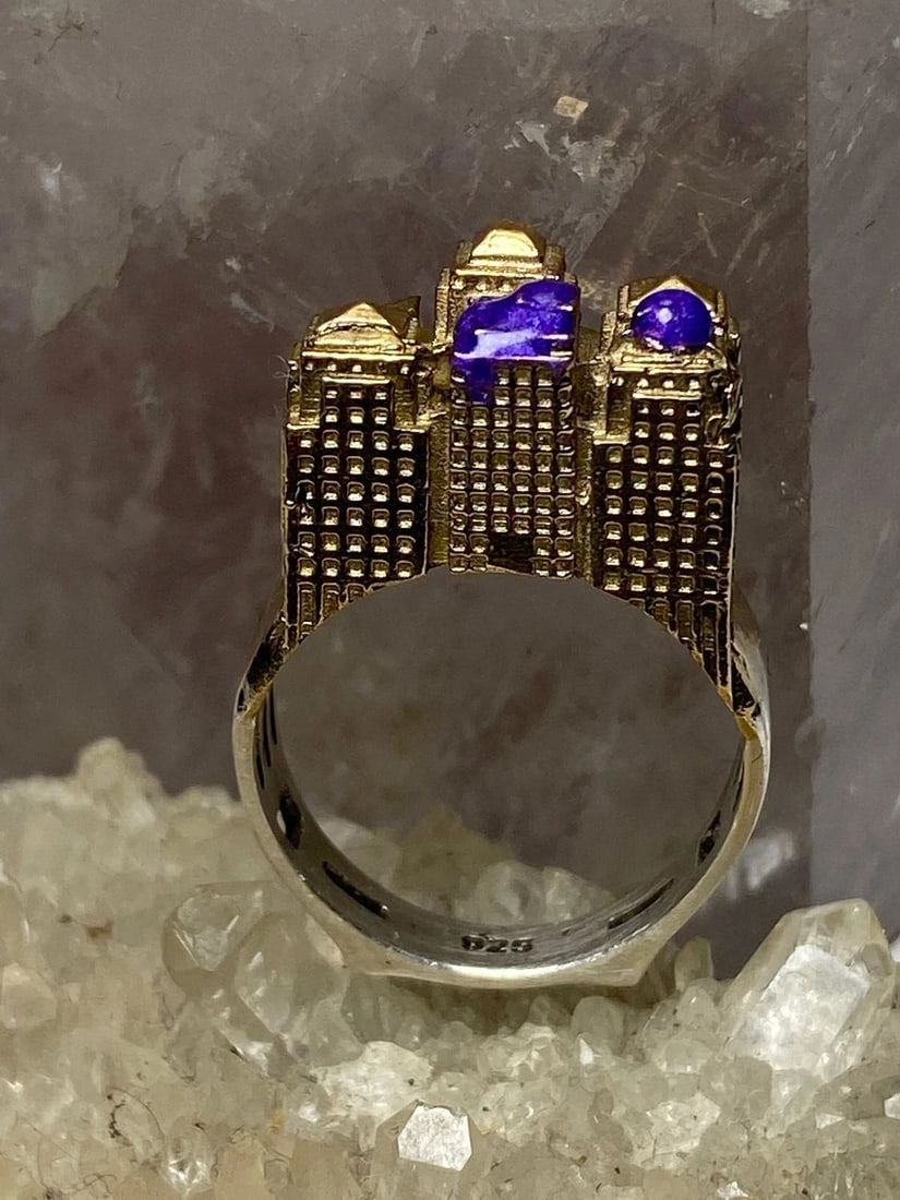 CHICAGO RING SIZE 6.50 URBAN BUILDING BAND STERLING SILVER WOMEN GIRLS: CHICAGO RING SIZE 6.50 URBAN BUILDING BAND STERLING SILVER WOMEN GIRLS Chicago ring Urban building band sterling silver women girls some unknown metal perhaps bronze overlay over sterling silver Size 