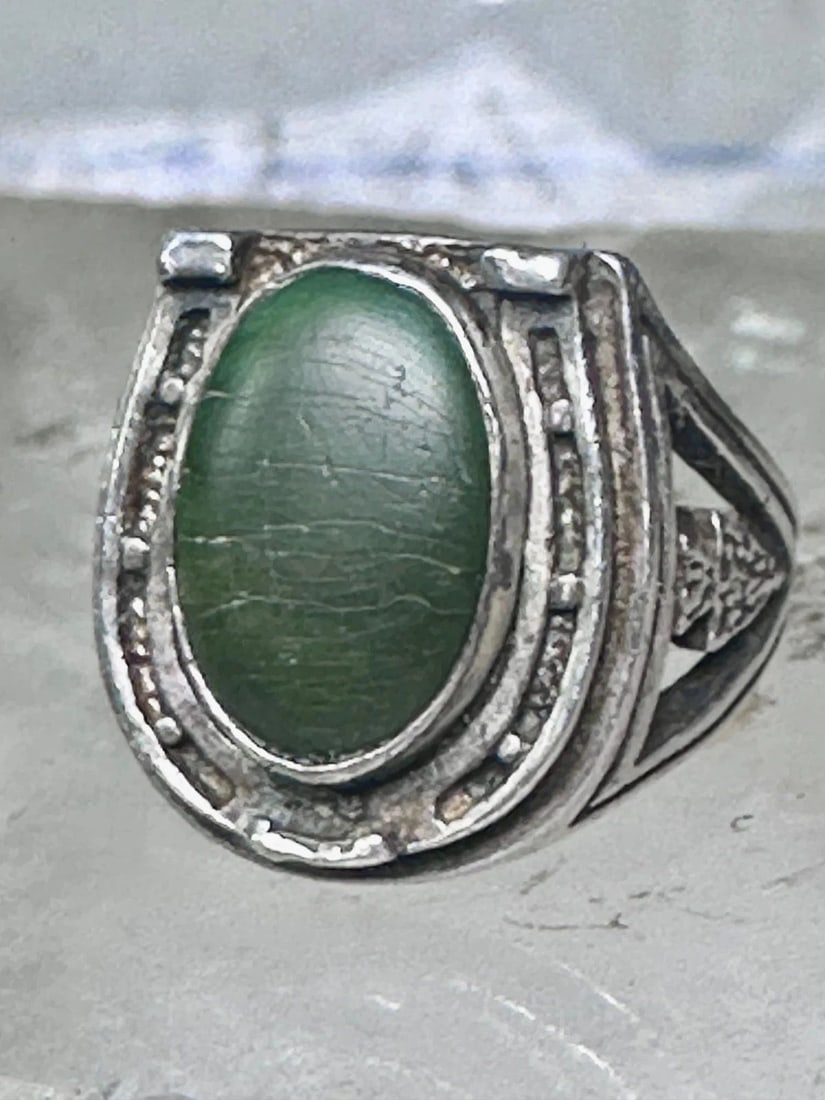 HORSESHOE RING SOUTHWEST TRIBAL PINKY GOOD LUCK BAND SIZE 3.75 STERLING SILVER W: HORSESHOE RING SOUTHWEST TRIBAL PINKY GOOD LUCK BAND SIZE 3.75 STERLING SILVER W Horseshoe ring southwest arrowhead tribal pinky good luck band size 3.75 sterling silver women Stone has natural flaws 