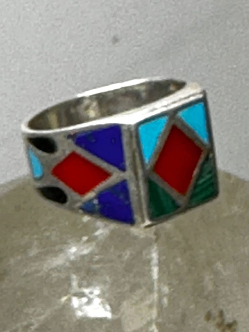 TURQUOISE CORAL RING MALACHITE ONYX LAPIS SIZE 8.50 SOUTHWEST STERLING SILVER WO (1 of 1)