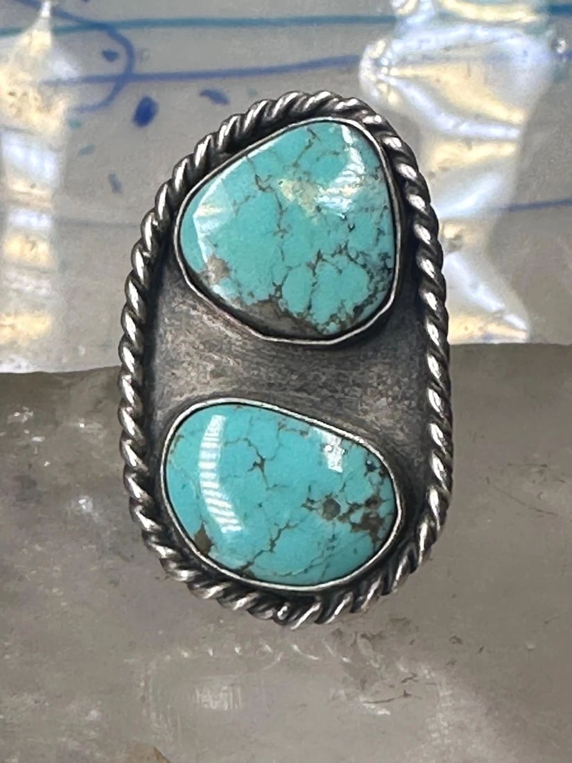 NAVAJO LONG RING TURQUOISE SIZE 8 STERLING SILVER WOMEN (1 of 2)