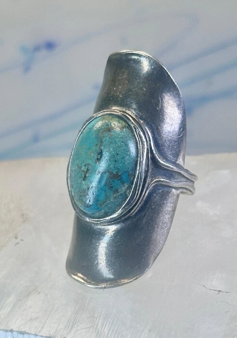 TURQUOISE RING FULL FINGER BAND SIZE 7.50 STERLING SILVER WOMEN (1 of 2)