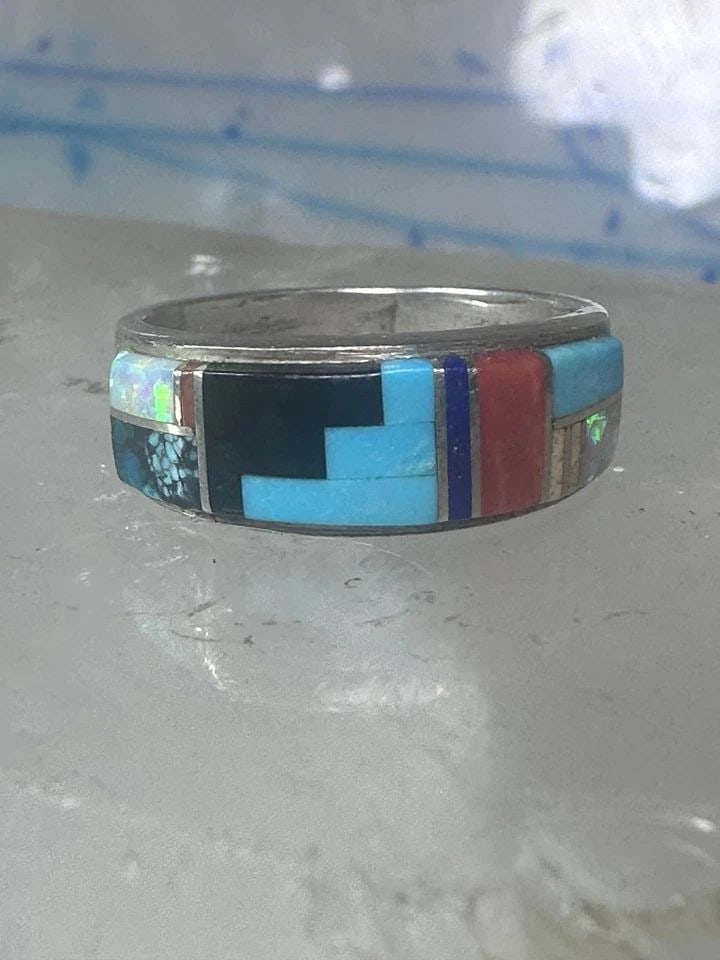 TURQUOISE RING SOUTHWEST CORAL BAND TRIBAL SIZE 6.75 STERLING SILVER WOMEN MEN: TURQUOISE RING SOUTHWEST CORAL BAND TRIBAL SIZE 6.75 STERLING SILVER WOMEN MEN Turquoise ring Southwest coral band tribal size 6.75 sterling silver women men Size 6.75 Between a size 6.75 and a size 7