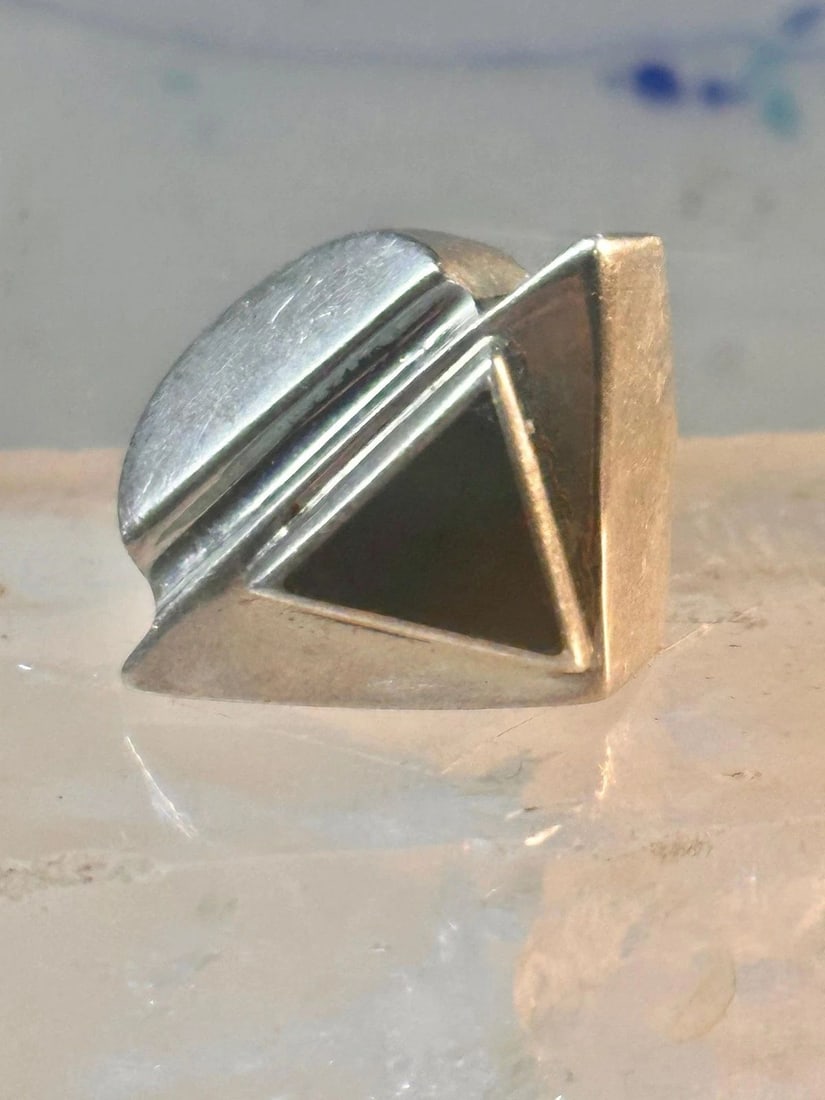 ONYX RING BRUTALIST SIZE 5 ARCHITECTURAL MODERNIST BAND STERLING SILVER WOMEN (1 of 2)