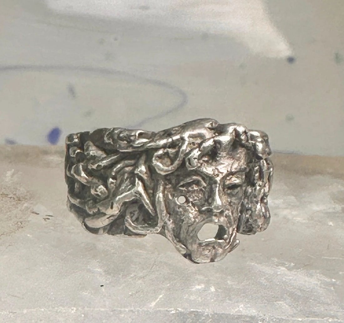 MAN FACE RING BRUTALIST BAND SIZE 6.5 STERLING SILVER WOMEN (1 of 2)