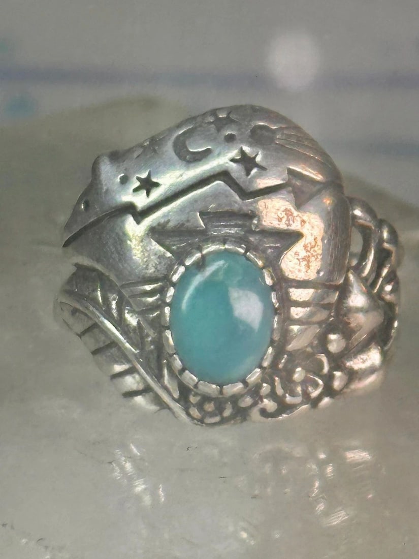 VINTAGE BEAR RING SOUTHWEST ARROW FEATHER CELESTIAL METEOR BAND MOON STARS SIZE (1 of 2)