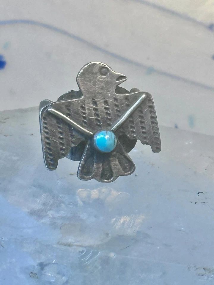 NAVAJO PHOENIX RING THUNDERBIRD TURQUOISE SIZE 7 STERLING SILVER PINKY WOMEN GIR: NAVAJO PHOENIX RING THUNDERBIRD TURQUOISE SIZE 7 STERLING SILVER PINKY WOMEN GIR Navajo Phoenix ring thunderbird turquoise size 7 sterling silver pinky women girls Signed S Size 7 Weight 5.4g Length. 