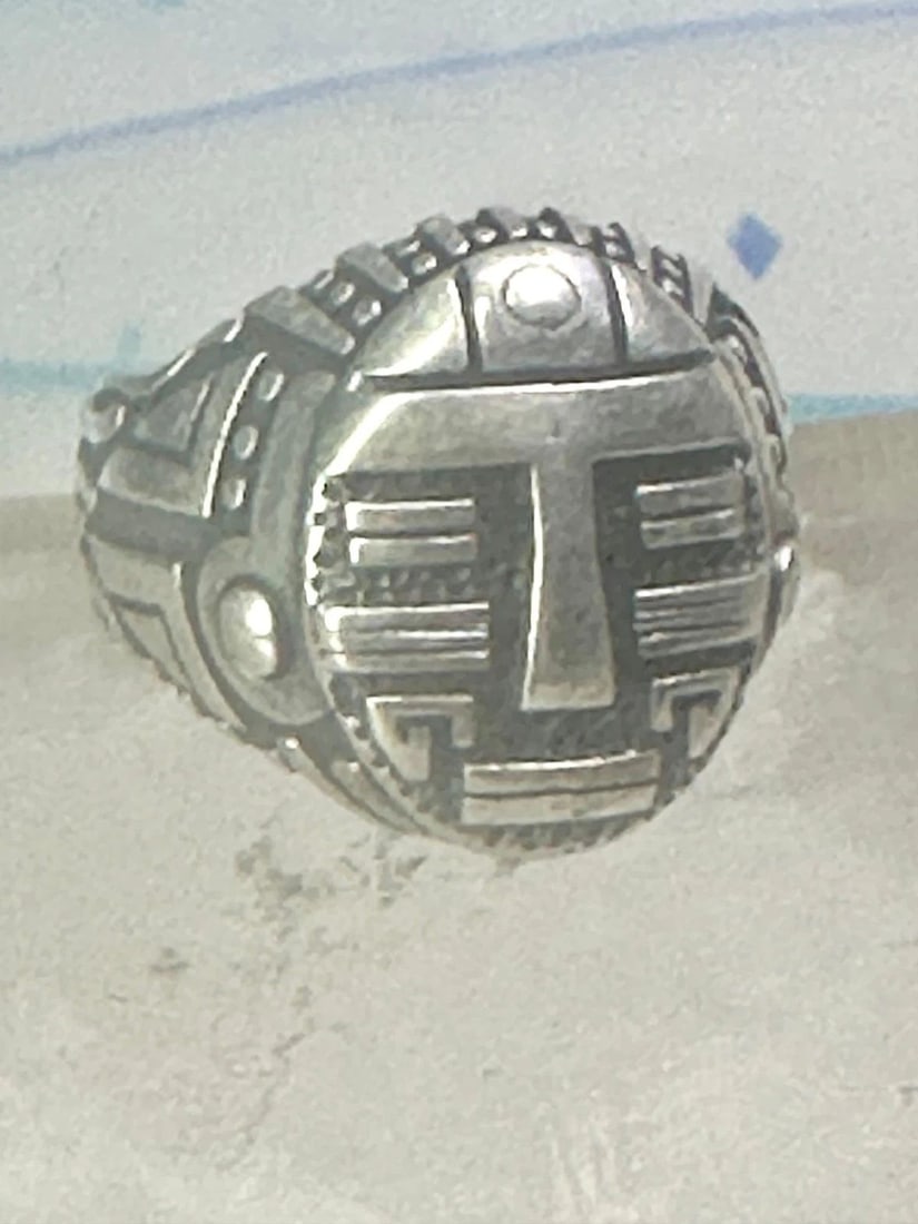 TRIBAL FACE RING GEOMETRIC MASK SIZE 10 STERLING SILVER WOMEN MEN (1 of 2)