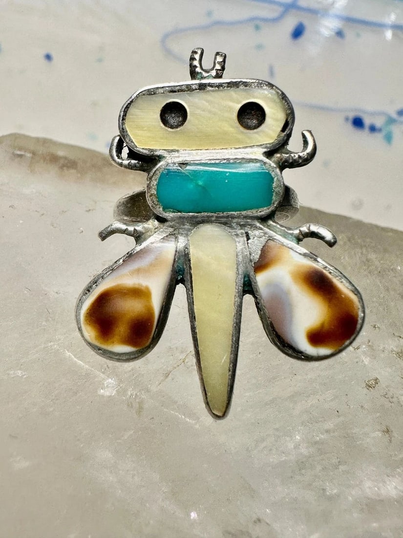 BUG RING TURQUOISE MOP NAVAJO SIZE 3.75 STERLING SILVER WOMEN GIRLS (1 of 2)