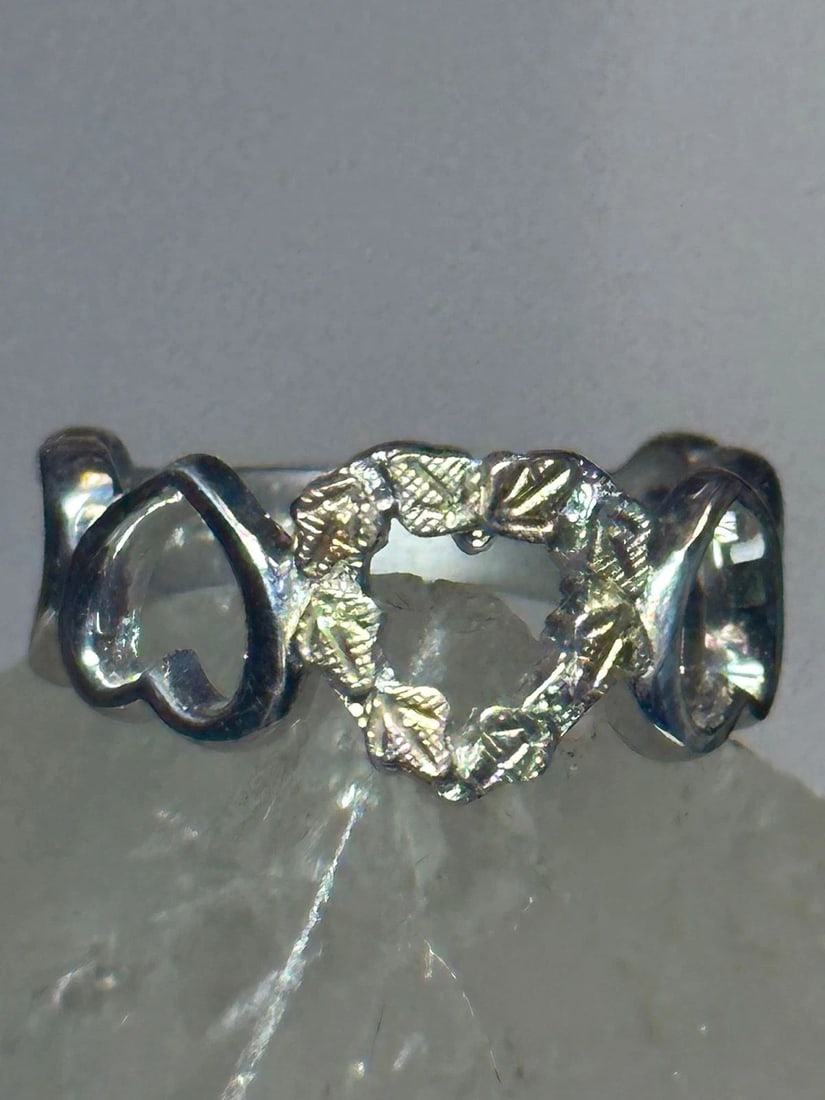 BLACK HILLS GOLD RING SIZE 4.75 HEART VALENTINE BAND STERLING SILVER WOMEN: BLACK HILLS GOLD RING SIZE 4.75 HEART VALENTINE BAND STERLING SILVER WOMEN Black Hills Gold ring size 4.75 Heart Valentine band sterling silver women I leave the rings unpolished until I sell .. If th
