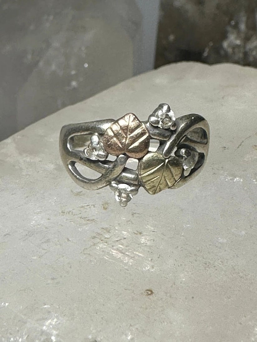 BLACK HILLS GOLD RING SIZE 6 LEAVES CZ BAND 12K GOLD OVER STERLING SILVER WOMEN (1 of 2)