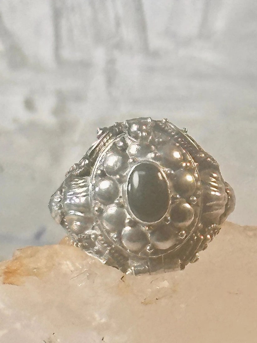 VINTAGE POISON RING BLACK ONYX BOHO RING SIZE 7.75 STERLING SILVER WOMEN GIRLS (1 of 1)