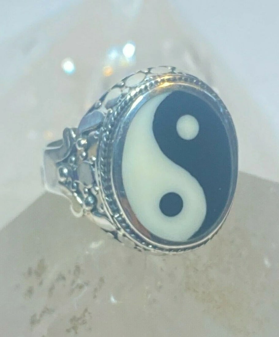 YIN YANG RING POSITIVE NEGATIVE BAND STERLING SILVER WOMEN MEN SIZE 12.50 (1 of 2)
