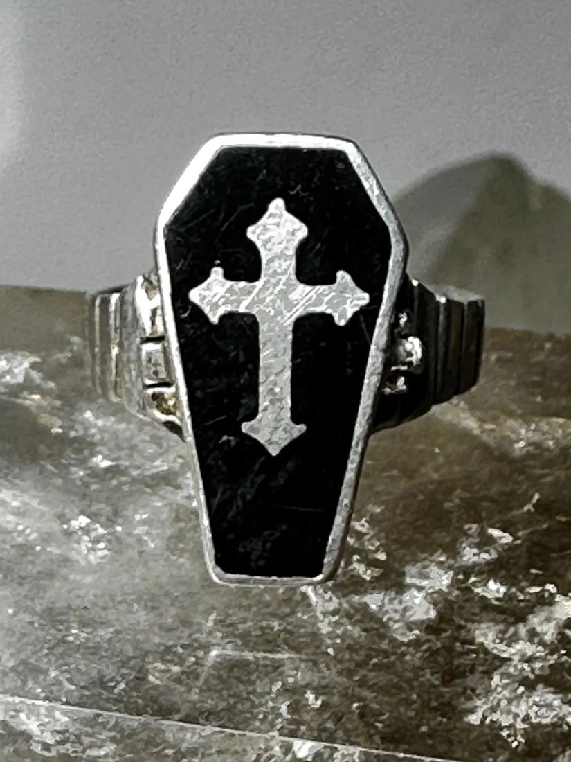 POISON RING COFFIN CROSS GOTHIC HALLOWEEN SIZE 6.50 STERLING SILVER WOMEN (1 of 2)