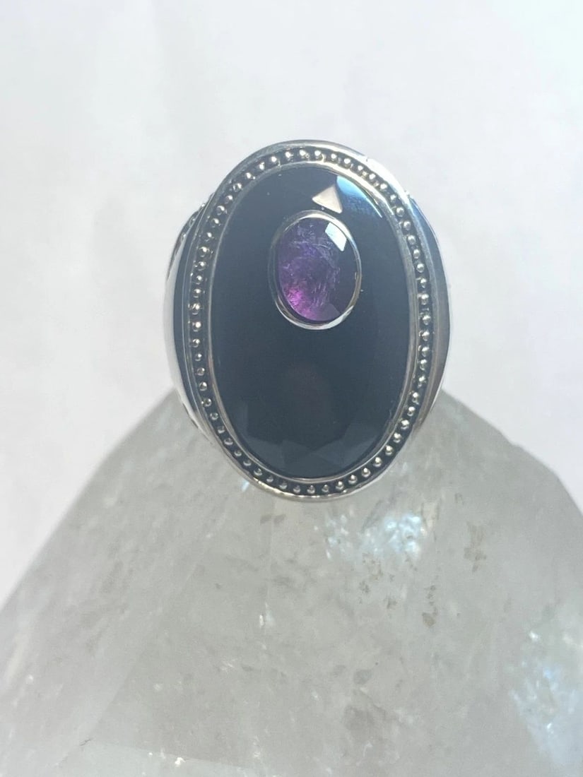 ONYX RING SIZE 6.75 AMETHYST SOUTHWEST BAND STERLING SILVER WOMEN MEN (1 of 1)