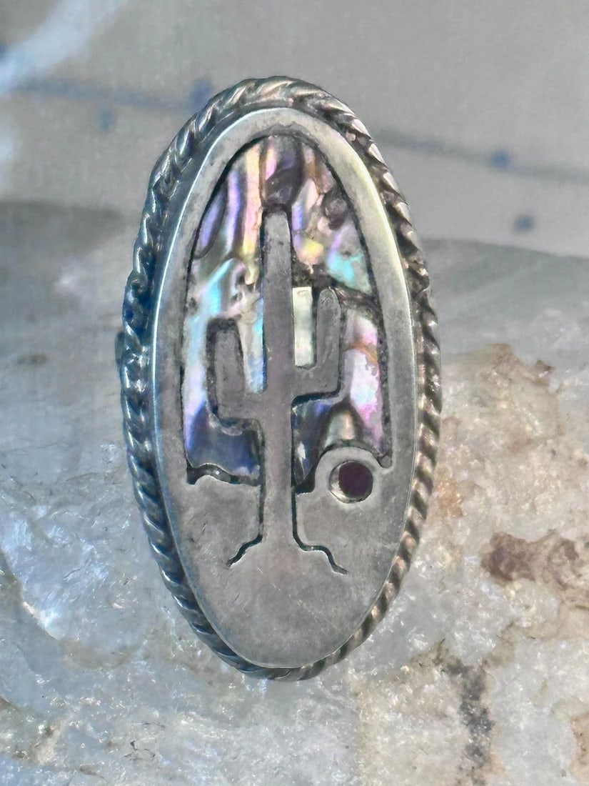 CACTUS RING ABALONE SIZE 6 SOUTHWEST STERLING SILVER WOMEN GIRLS (1 of 2)