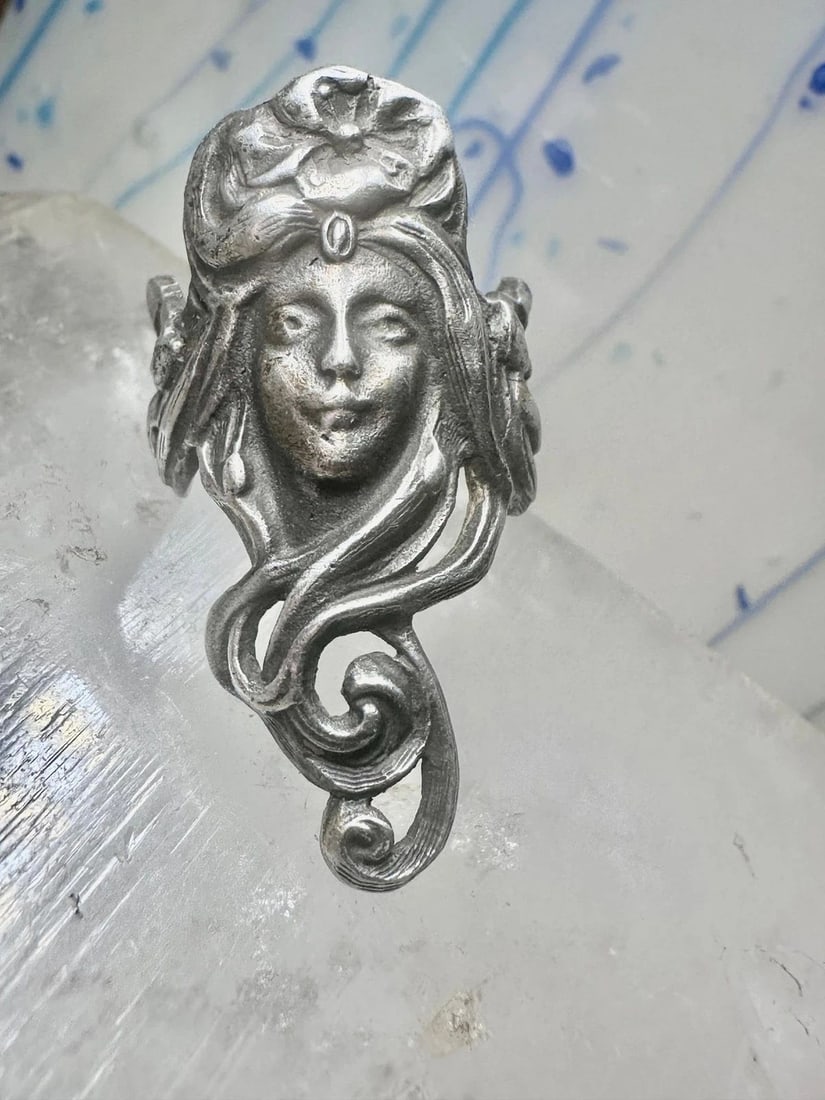 LONG FACE RING HAIR FIGURATIVE ART DECO SIZE 6.5 STERLING SILVER WOMEN (1 of 2)