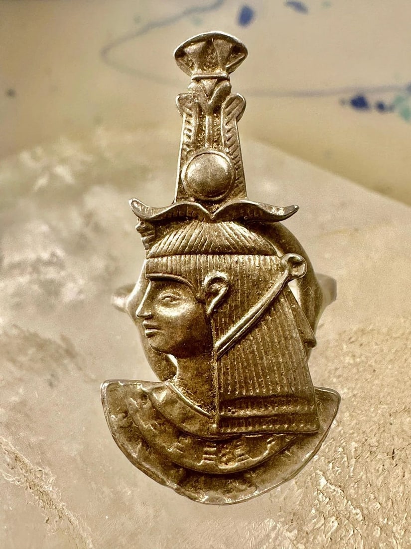 LONG EGYPTIAN RING PHARAOH GOD GODDESS SIZE 5.50 STERLING SILVER WOMEN (1 of 2)