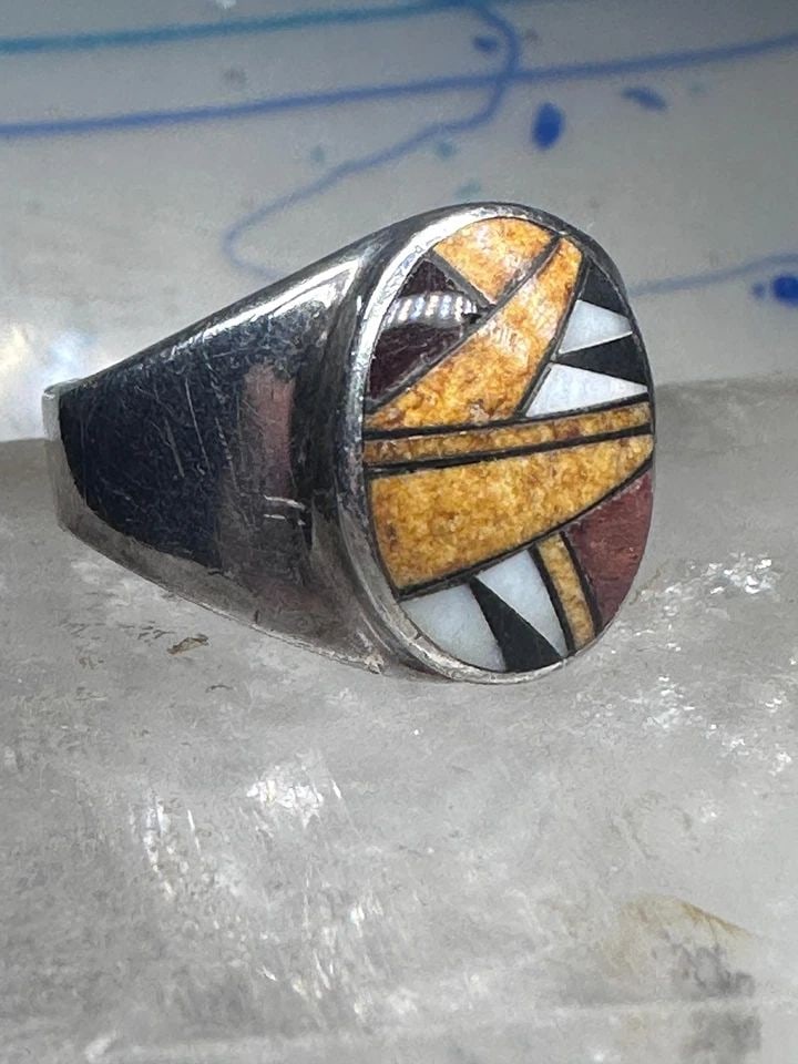 JASPER MOP ONYX RING SOUTHWEST SIGNED SIZE 12.25 STERLING SILVER WOMEN (1 of 1)