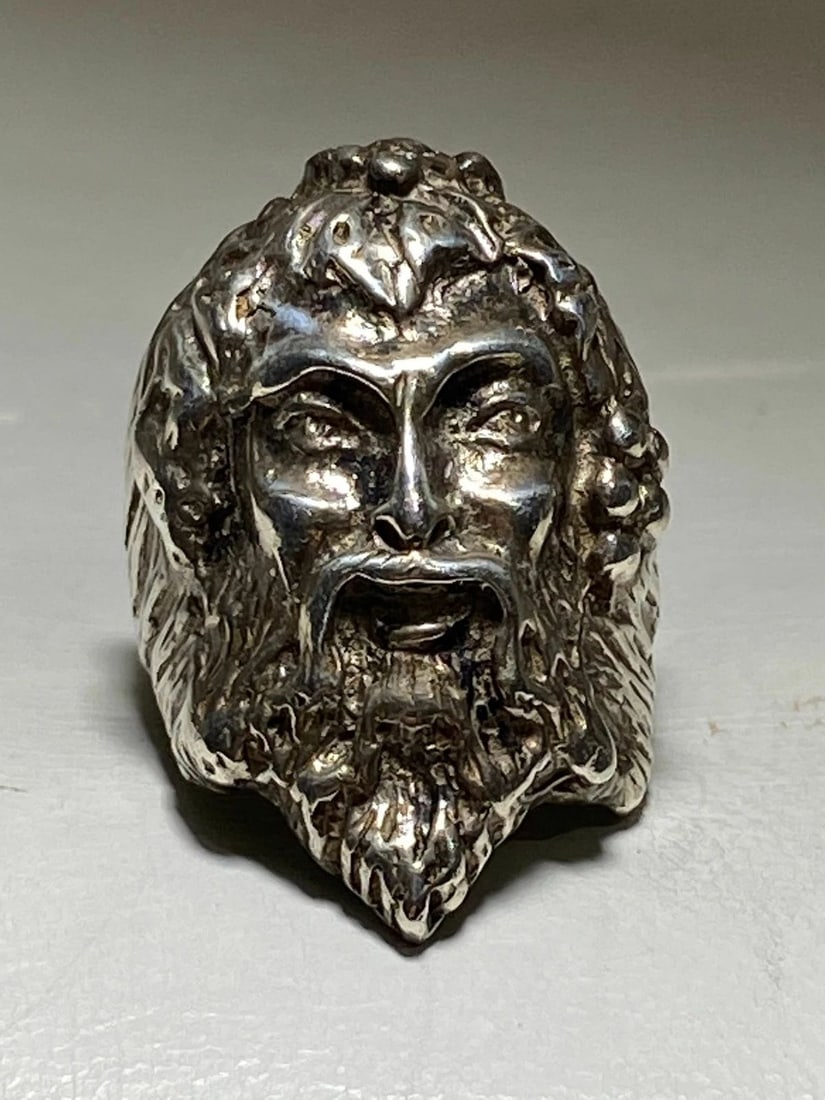 MAN FACE RING FIGURATIVE BAND MEN WOMEN STERLING SILVER SIZE 8.50 (1 of 2)