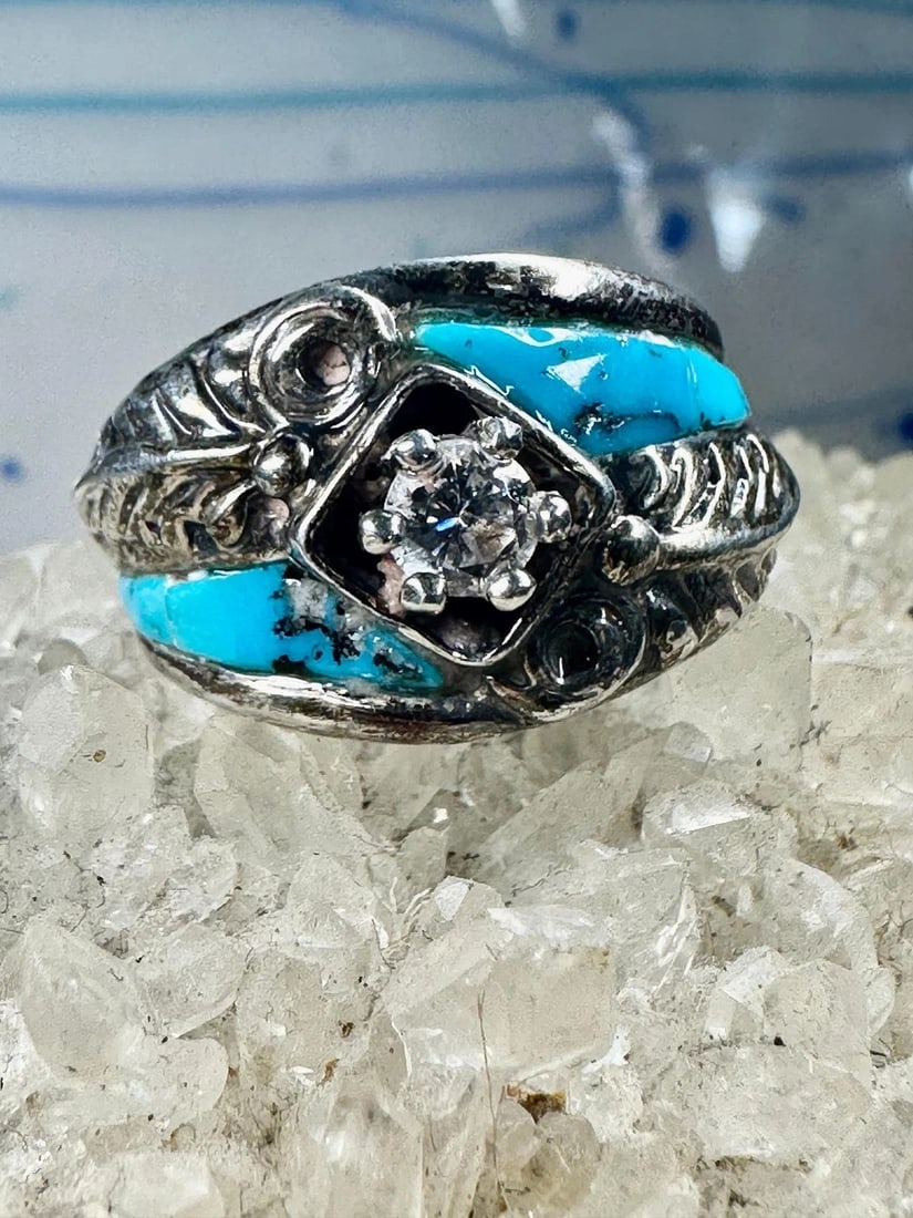 TURQUOISE RING SOUTHWEST BAND CZ STERLING SILVER SIZE 5.75 WOMEN SIGNED CW (1 of 1)