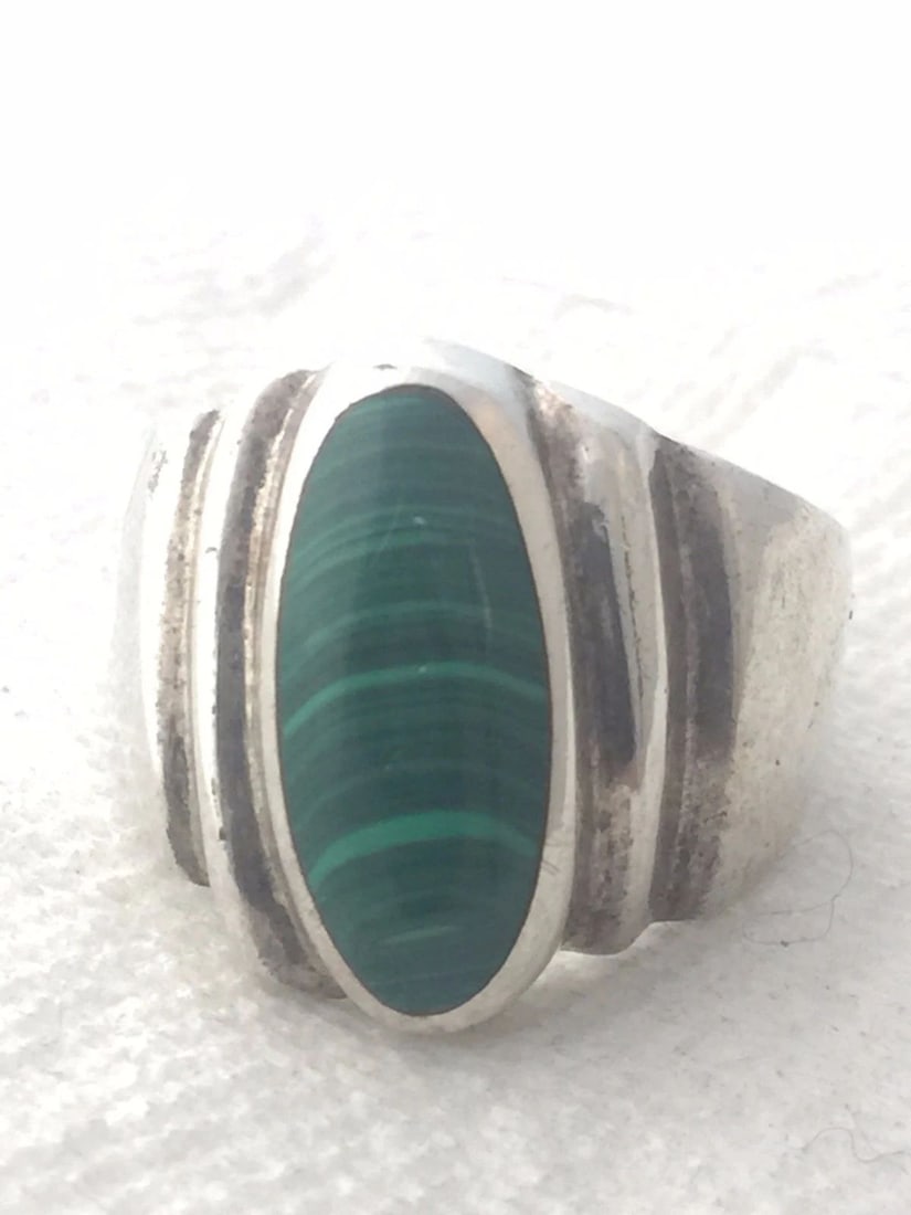 VINTAGE STERLING SILVER MALACHITE RING MEXICO SIZE 9.75 14.2G SIGNED (1 of 2)