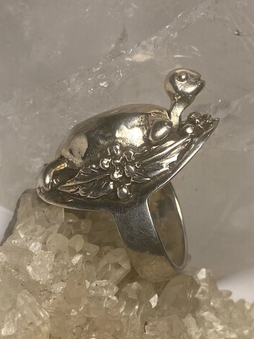 TURTLE RING MOVING HEAD MEXICO FLORAL BAND STERLING SILVER WOMEN GIRLS (1 of 2)