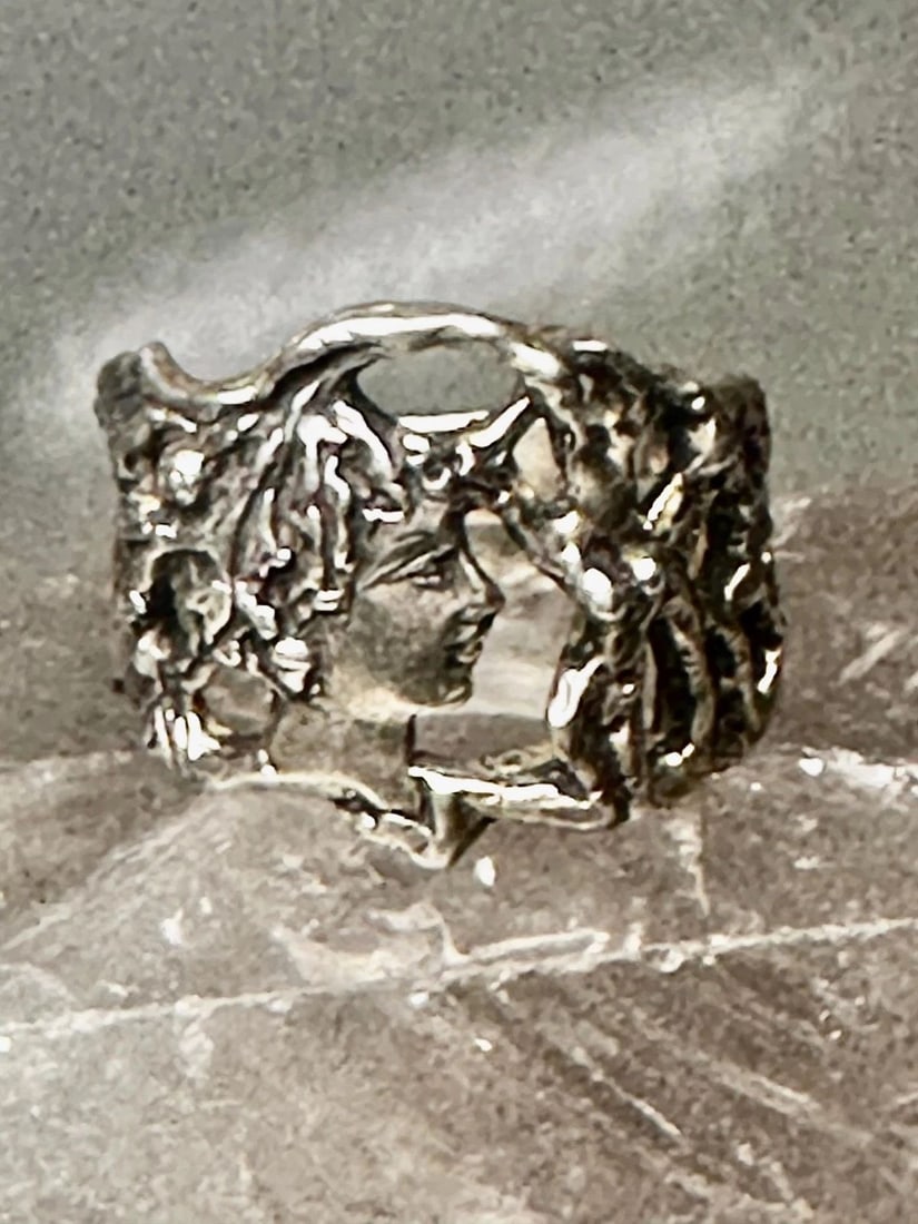 FACE RING LADY NAKED LADY FOREST BAND SIZE 7.75 LEAVES STERLING SILVER WOMEN (1 of 2)