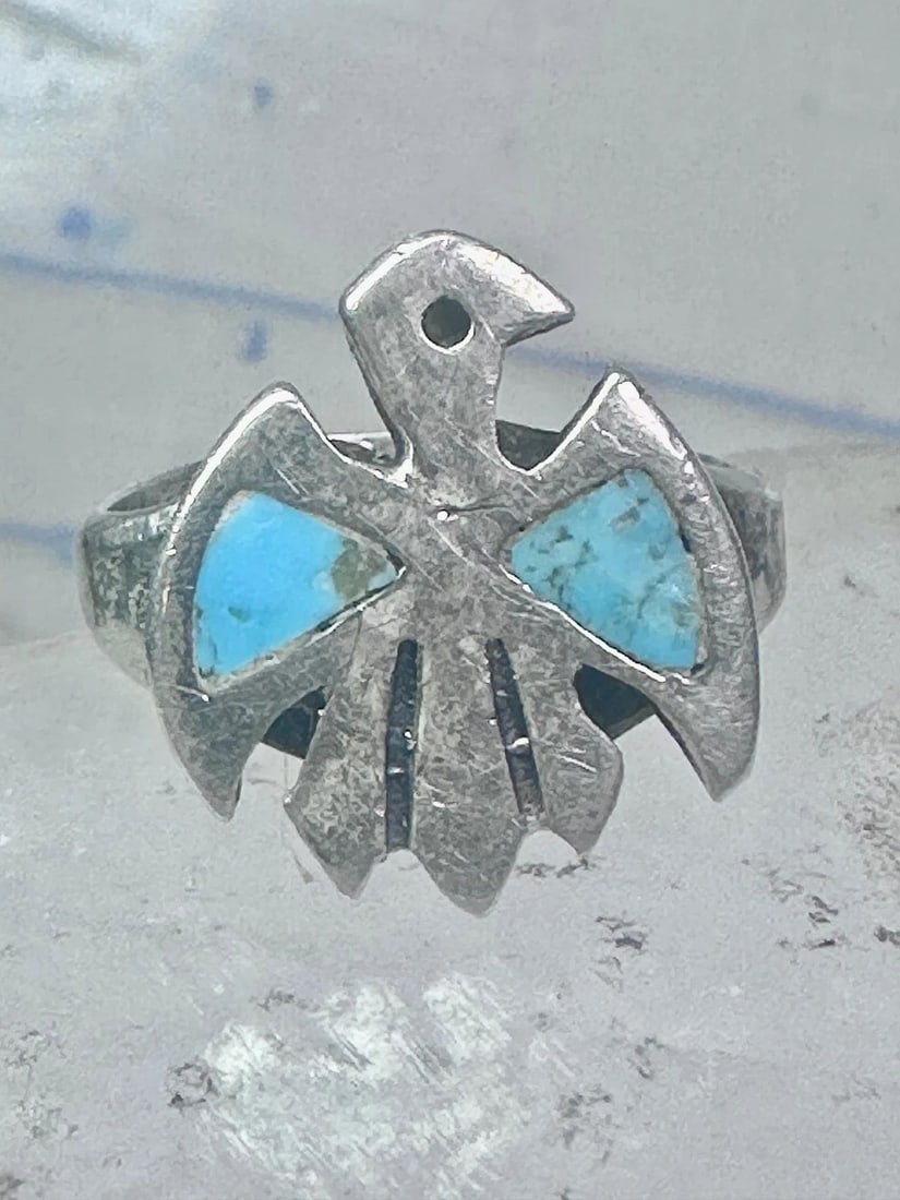PHOENIX RING THUNDERBIRD TURQUOISE BAND SIZE 5 FIGURATIVE STERLING SILVER WOMEN (1 of 1)