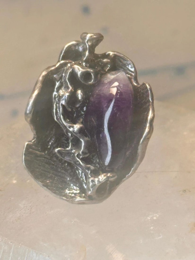 VINTAGE AMETHYST RING BRUTALIST BAND SIZE 5.5 STERLING SILVER WOMEN (1 of 2)