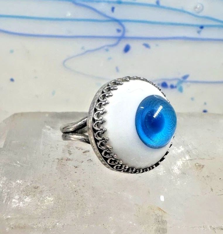 EYEBALL RING BOHO EYE BALL VINTAGE BAND SIZE 8.50 STERLING SILVER WOMEN (1 of 2)