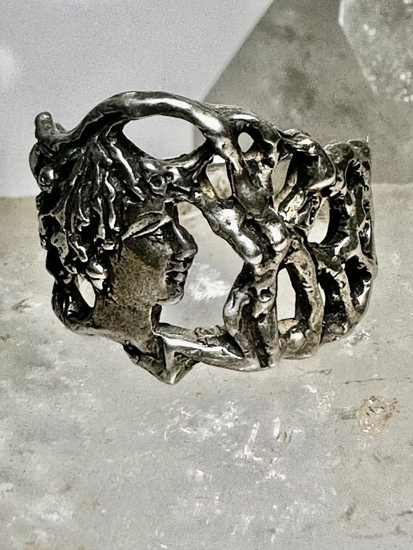 LADY FACE RING NAKED WOMEN FOREST TREES SIZE 10 ART DECO STYLE STERLING SILVER W (1 of 2)